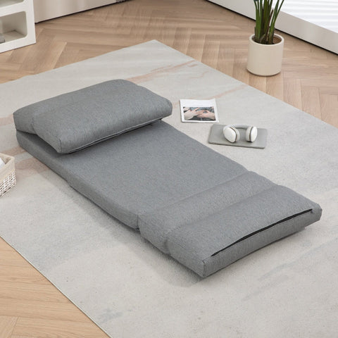 Rootz Floor Chair - Recliner Lounger Bed - Adjustable Backrest - Fabric Cover - 70cm x 41cm x 56cm - Gray - Imitation Linen - Metal Frame