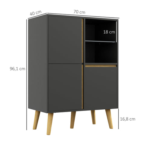 Rootz Sideboard Cabinet - Modern Storage Unit - Adjustable Shelves - Sturdy Chipboard - 70cm x 40cm x 96.1cm - Dark Gray