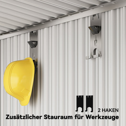 Rootz Garden Shed - Tool Shed - Equipment House - Waterproof Steel - Weatherproof - 1.95m x 1.22m x 1.59/1.82m - Grey