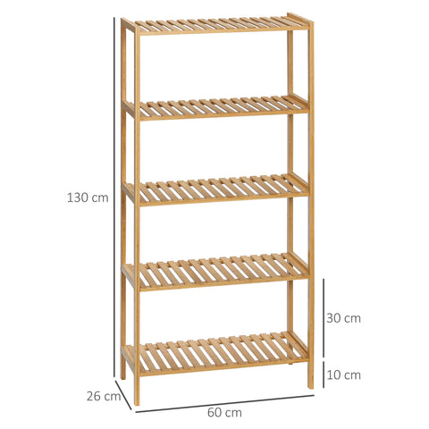 Rootz Bamboo Shelf - Bookshelf - Storage Unit - Maximizes Space - 60cm x 26cm x 130cm - Brown