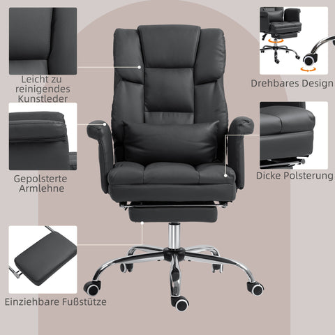 Rootz Office Chair - Ergonomic Swivel - Adjustable Chair - Lumbar Support - Black Synthetic Leather - 69cm x 110cm x 85-93cm