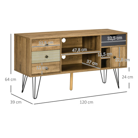 Rootz TV Stand - Entertainment Unit - Media Console - Modern Design - 2 Cable Ducts - Hairpin Legs - 120cm x 39cm x 64cm