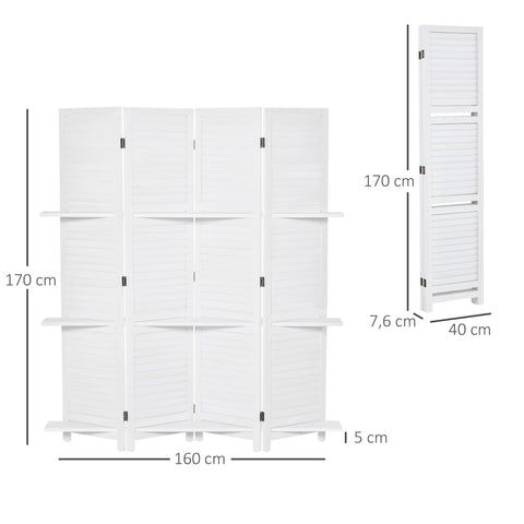 Rootz 4 Panel Paravent Room Divider - Blind Doors - Folding Screen - Privacy Enhancement - 160L x 170H cm White