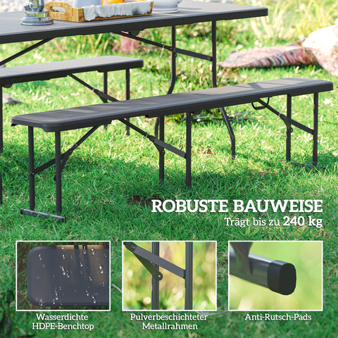 Rootz Camping Bank - Outdoor Bench - Party Bench - 240kg Capacity - Black - Waterproof HDPE - 182cm x 42cm x 28cm