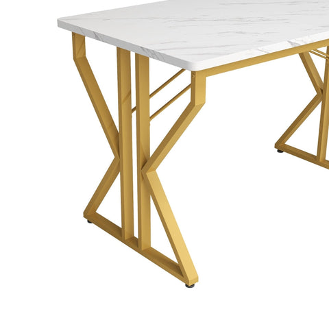 Rootz Dining Table - Marbled Table - Luxurious Dining Table - Adjustable Stability - 119L x 70W x 75H cm