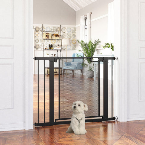 Rootz Adjustable Pet Gate - Stair Gate - Dog Barrier - Automatic Closing - One-Hand Operation - 75-103W x 76H cm - Steel and ABS