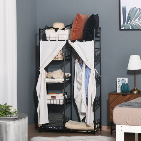 Rootz Wardrobe Multi-Storage - Clothes Organizer - Storage Solution - 5 Shelves - 84L x 42W x 159H cm