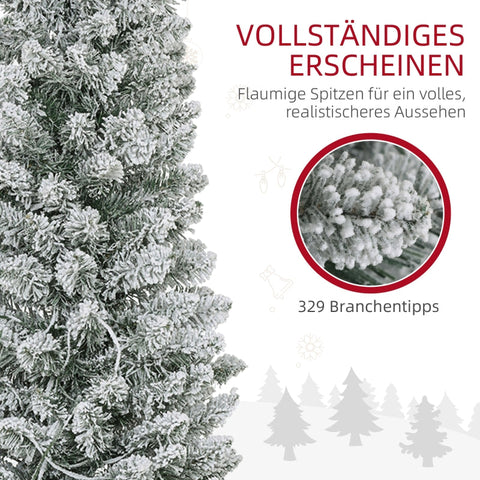 Rootz Snow-Covered Artificial Christmas Tree - Greenery Tree - LED Fairy Lights - Slim Shape - Lush Appearance - 52cm x 180cm