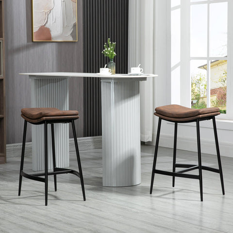 Rootz Set of 2 Bar Stools - Industrial Chairs - Curved Seat Furniture - Steel Footrest - 48.5 x 38.5 x 68.5 cm Brown Black