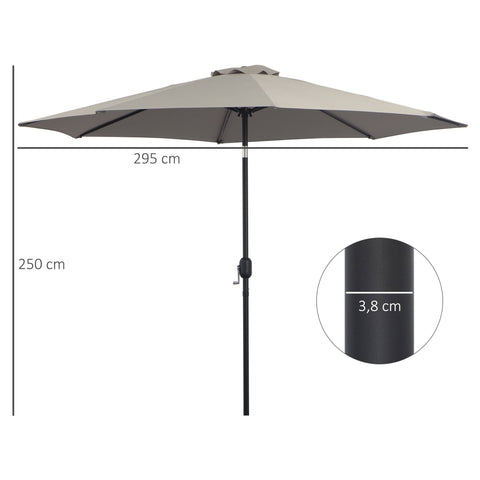 Rootz Garden Sunshade - Tiltable Parasol - Outdoor Umbrella - Optimal Sun Protection - Grey - 295cm Diameter x 250cm Height