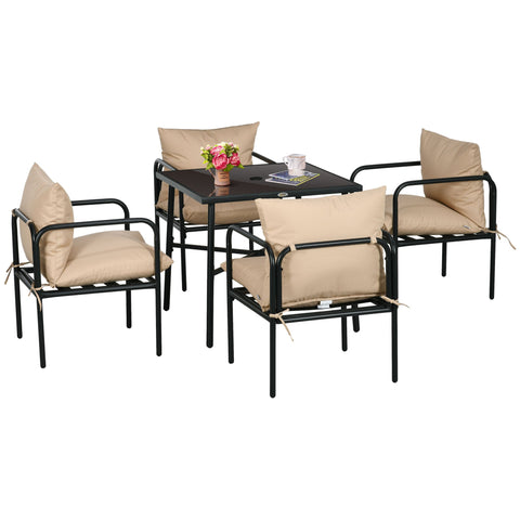 Rootz 5 Piece Garden Dining Set - Patio Table - Outdoor Chairs - Comfort Cushions - 80cm x 80cm x 71cm Table, 58cm x 58cm x 66cm Chairs