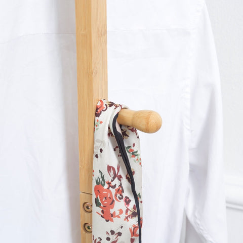 Rootz Coat Stand - Bamboo Clothes Rack - Entryway Organizer - 2 Hooks 3 Poles - Sturdy Base - Natural Finish - 36cm x 24cm x 168cm