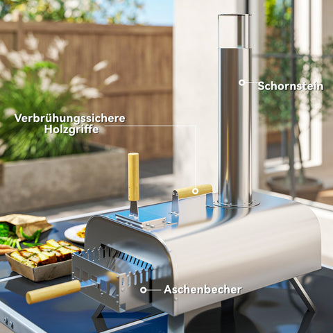 Rootz Outdoor Pizza Oven - Portable & Foldable - Stainless Steel - Enjoy Real Wood-Fired Pizza - 79x36x75cm with Pizza Stone & Shovel