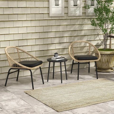 Rootz Garden Furniture Set - Rattan Patio Set - 2 Armchairs - Seat Cushions - 1 Round Table Ø60 Cm - PE Rattan-Polyester - Black-Yellow - 43W x 45D cm
