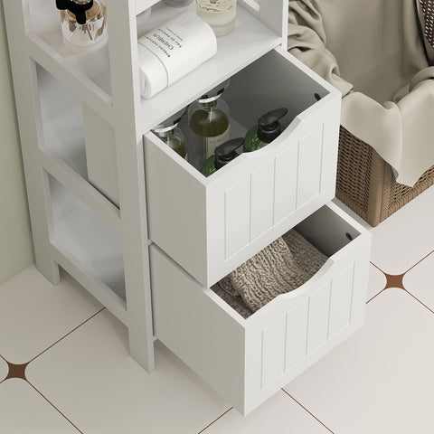 Rootz Compact Bathroom Cabinet - Space-Saving Bathroom Shelf - MDF Narrow Storage - Maximize Space - 30x30x141.2cm - Elegant White Finish