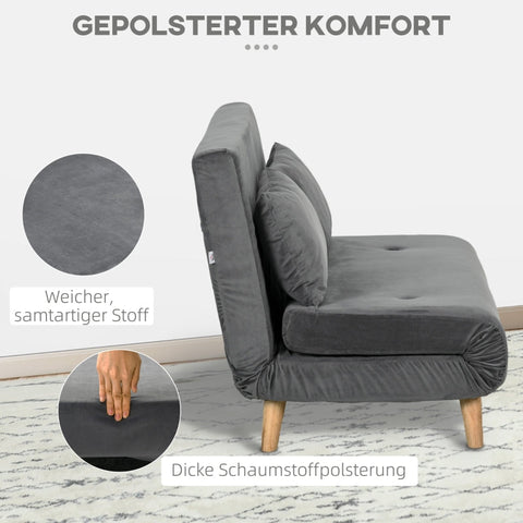 Rootz Velvet Sofa Bed Chair - Sleeper Chair - Recliner - Breathable Fabric - 130cm x 78cm x 79cm - Gray