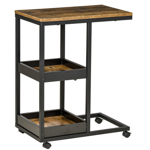 Rootz C-Shaped Side Table - Industrial Style - Rustic Coffee Table - Mobile with Storage - 51cm x 33cm x 66cm