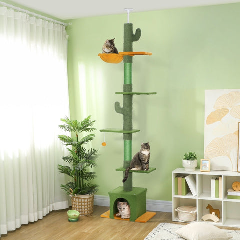 Rootz Ceiling Cat Scratching Post - Climbing Tree - Cat Furniture - Play Center with Hammock - 55L x 34W x 230-275H cm
