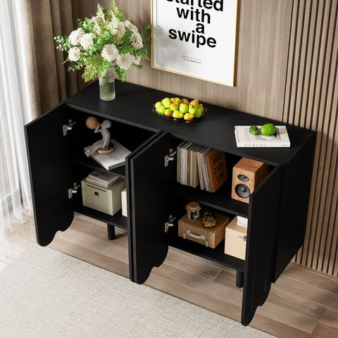 Rootz Sideboard with Teardrop Carving - Molded Doors - Buffer Hinge - Quiet Operation - 120x37.5x80.8 cm - Black