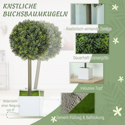 Rootz 2 Piece Set Artificial Boxwood Balls - Faux Topiary Plants - Decorative Greenery - UV Resistant - 45cm Height