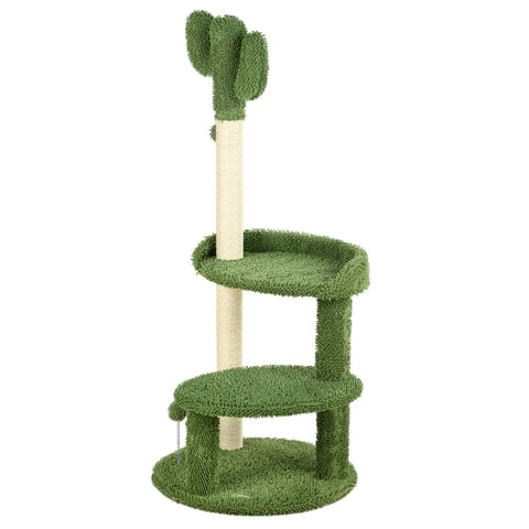 Rootz Cat Tree - Cactus Design - Cat Scratching Post - Cat Activity Center - Durable Chipboard - Soft Fabric Cover - 2 Play Balls - 49cm Base x 111cm Height