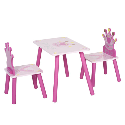 Rootz 3-Piece Children's Table & Chairs Set - Kids Furniture - Toddler Seating - Pink Pine & MDF - Injury-safe Design - 55x34x42cm Table - Crown Theme