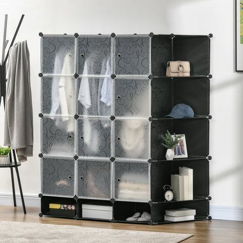 Rootz Modular Storage Cabinet - Wardrobe - Closet - Durable Plastic & Steel - 16 Compartments - 145x46x162cm