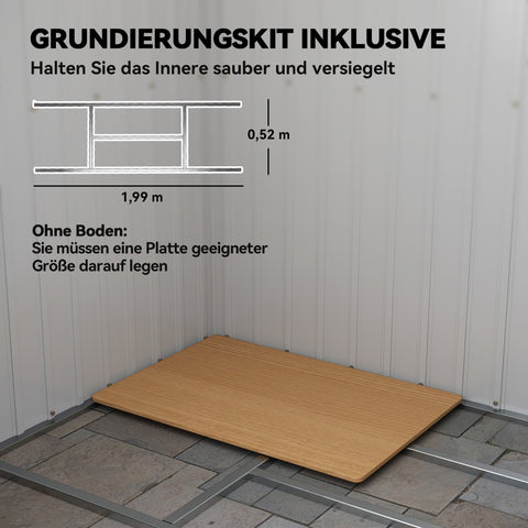 Rootz Tool Shed - Garden Storage House - Outdoor Organizer - Ventilated, Weatherproof - Galvanized Steel, Sliding Doors, 213x130x172cm, Grey and White