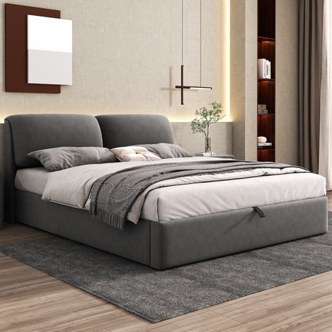 Rootz Upholstered Bed with Storage - Hydraulic Bed Box - Velvet Frame - Extra Storage & Comfort - 210cm x 180cm x 102cm