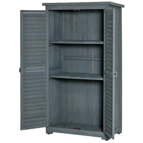 Rootz Garden Cupboard - Wooden Tool Shed -Wooden Hut Pent - Roof Bitumen Cardboard - Slatted Doors - Gray - 87 x 46.5 x 160 cm