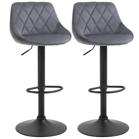 Rootz Set of 2 Bar Stools - Height Adjustable Chairs - Swivel Seats - Velvet Upholstery - Ergonomic Comfort - 46x48x83-104cm, Grey