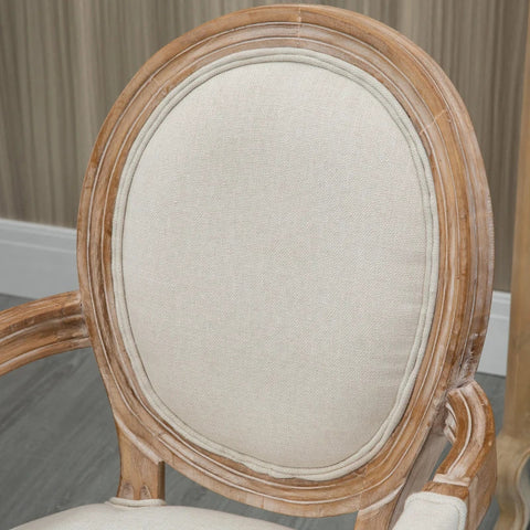Rootz Kitchen Chair In Antique Design - Breathable Cover - Linen Look - Solid Wood Frame - Imitation Linen - Cream White - 56 x 54 x 96cm