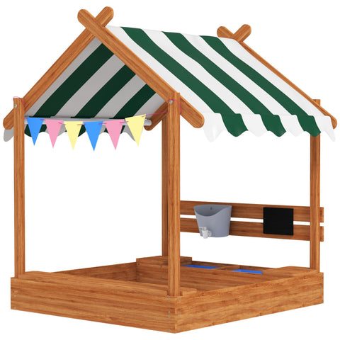 Rootz Sandpit with Sun Protection - Playhouse Design - Kids Sandbox - Solid Wood - 124cm x 116cm x 146cm