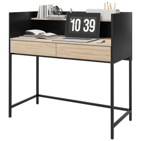 Rootz Modern Desk - Writing Table - Office Desk - Storage Space - 106W x 51.5D x 102.5H cm - Black Metal Frame & Wood Particles