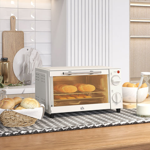 Rootz 9L Mini Oven - Compact Toaster Oven - Adjustable Heat - Space-Saving Stainless Steel - 35cm x 24.6cm x 20cm  White