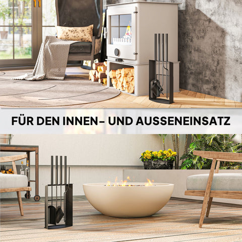 Rootz Fireplace Cutlery Set 5 Pieces - Fireplace Tools - Fire Pit Accessories - Durable Metal - Space-Saving Design - Black - 28x13x59.5cm