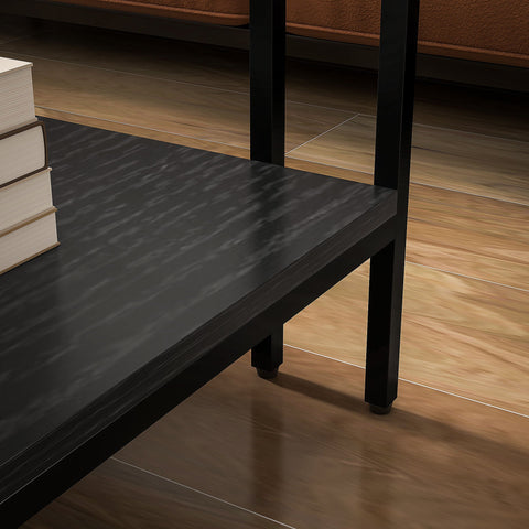 Rootz Square Coffee Table - Minimalist Glass Table - Modern Living Room Table - Storage Shelf - 73cm x 73cm x 46.5cm