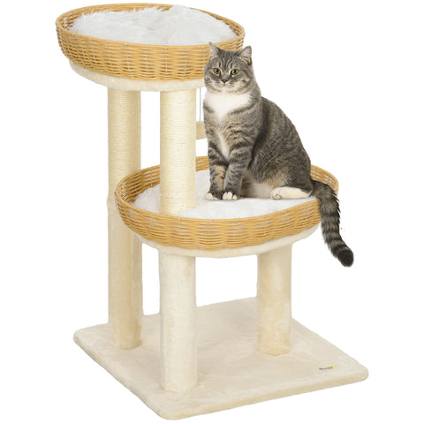 Rootz Cat Tree Climbing Tree - Kitty Playhouse - Feline Activity Center - 2 Baskets - Pillow Washable - 48x48x75.5 cm Brown & White