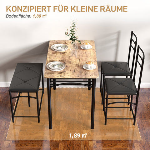 Rootz 4-Part Dining Room Set - Space-Saving Furniture - Compact Dining Set - Comfort Seating - 100cm x 60cm x 74.5cm Table