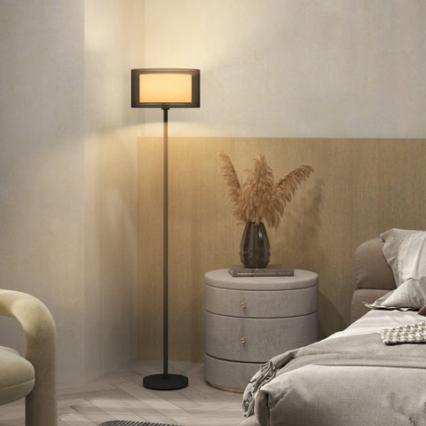 Rootz Floor Lamp - Two-Tone Lampshade - Elegant Lighting - Foot Switch Convenience - Black - 152.5H cm x Ø33 cm x 18H cm