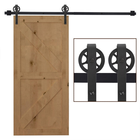 Rootz Sliding Barn Door Kit - Carbon Steel - Rustic Style - For Wooden & Concrete Walls - 200cm x 4cm x 0.6cm