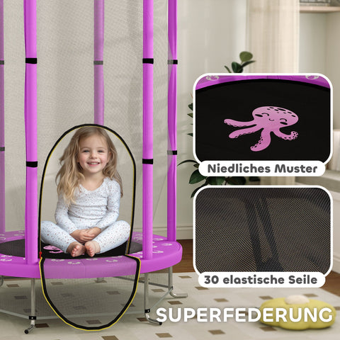 Rootz Children's Trampoline with Safety Net - Kids Bounce Platform - Jumping Mat - Extreme Jumping Power - Ø140 x 190H cm, Violet