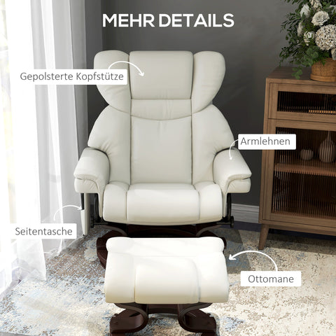 Rootz Relaxation Chair with Footstool - Recliner - Massage Chair - Faux Leather - 79 x 82 x 101 cm - Comfortable Reclining & 360° Rotation
