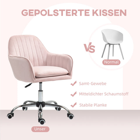 Rootz Pink Desk Chair - Adjustable Office Chair - Rotating Home Chair - Velvet Comfort - 57cm L x 58cm W x 84-97cm H