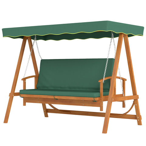 Rootz Hollywood Swing with Sunroof - Real Wood Garden Swing - 3-Seater Lounger - Durable Comfort - 236cm x 130cm x 181cm - Green