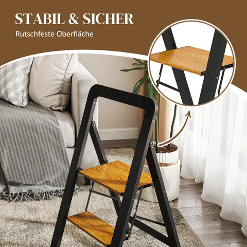 Rootz 2-Step Ladder - Step Stool - Folding Steps - Non-Slip Platform - Metal - 48L x 44.3H cm