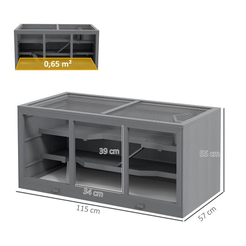 Rootz Dwarf Hamster Cage - Rodent Cage - Small Animal Box - Lockable & Easy Care - Grey - 115cm x 57cm x 55cm