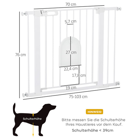 Rootz Adjustable Pet Barrier Grilles - Pet Gate - Safety Barrier - Easy Installation - Steel/Plastic - White - Fits 75-103cm, Small Door 22.4 x 27cm