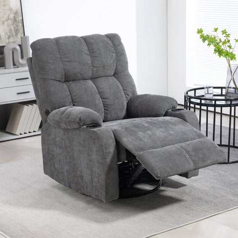 Rootz Recliner Chair - Tv Armchair - Relaxation Chair - 135°Adjustable Backrest - Extended Footrest - Swivel & Rocking Functions - Dark Gray - 88cm x 96cm x 108cm