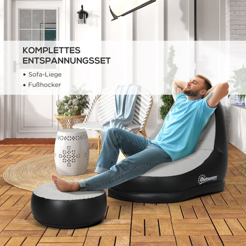 Rootz Inflatable Chair Set - Air Chair - Outdoor Lounger - Ergonomic Design - Durable Plastic - Convenient Cup Holder - 125cm x 100cm x 87cm - Light Gray + Black
